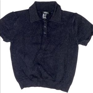 Black forever 21 half button up collar short sleeve crop top